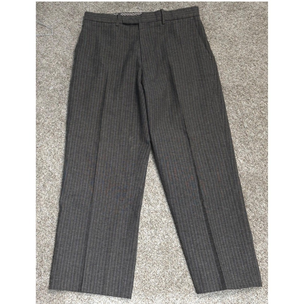 Etro Dress Pants Mens 34 Gray Pinstripe Cotton Linen Blend Made in Italy